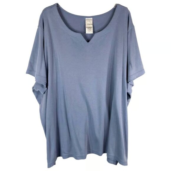 Roamans Plus Size 4X Top Blue Short Sleeve V Neck Stretch Blouse Casual - Picture 1 of 3